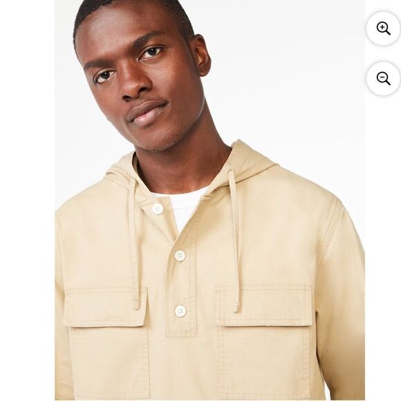 NWT- Free Assembly- Men’s Popover Khaki Tan Hooded Heavy Weight Shirt, Size XXL - Picture 3 of 6